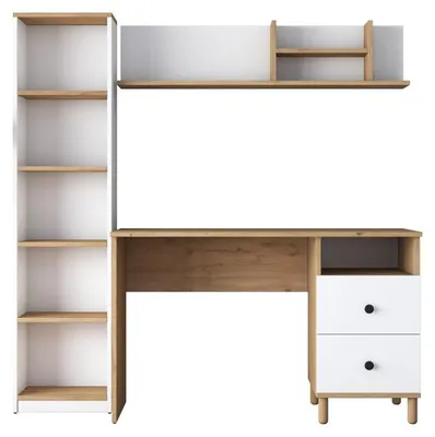 Image de Bureau détude en Bois MDF noyer et blanc - L 120 × P 50 × H 161,8 cm