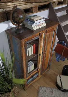 Produktbild von MASSIVMOEBEL24 Vitrine Altholz 95x42x140 mehrfarbig lackiert NATURE OF SPIRIT #51