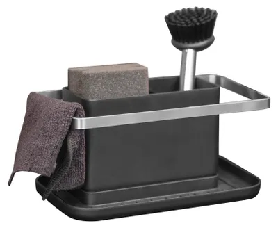 Produktbild von SCHÖNER WOHNEN-Kollektion Spülen Mod. STELLA praktischer Spülorganizer für Küche freistehend ideal für Spülutensilien aus Edelstahl Kunststoff 20x10x11,5 cm Schwarz Silber