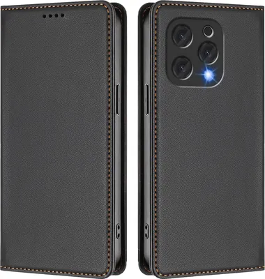 Image de Etui en cuir pour Doogee N55 Plus, étui magnétique en cuirPolyuréthaneavec support Noir