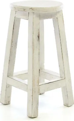 Produktbild von VCM Hocker | weiß im Vintage-Look | massiv Holz Schemel Blumentisch | Maße Sitzfläche 25 cm. Höhe 50 cm