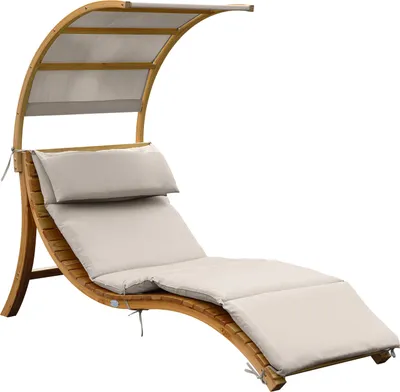 Image de Axi Salina Chaise Longue De Jardin En Bois, Beige | Transat Avec Pare-Soleil Amovible & Coussin Pour L'Extérieur | Bain De Soleil Individuelle Avec
