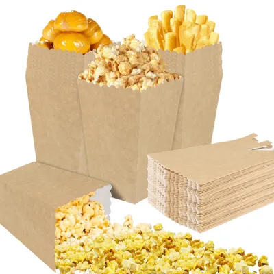 Produktbild von Packung mit 100 Popcornbeuteln - Kraftpapier Popcorntüten für Partys und Filmabende