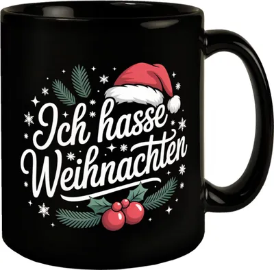 Produktbild von Ich hasse Weihnachten Tasse mit Weihnachtsmannhut