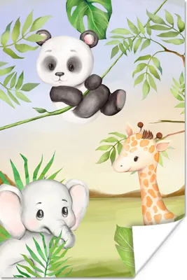 Produktbild von MuchoWow® Poster Tiere - Kinder - Dschungel 40x60 cm - Plakate für die Wand - Poster Babyzimmer