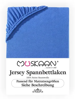 Produktbild von Müskaan Jersey Spannbettlaken 90x200cm - 100x200cm royalblau bis 22cm Matratzenhöhe Gummizug Bettlaken 100% Baumwolle