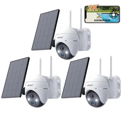 Produktbild von ieGeek 2K Überwachungskamera WLAN für den Außenbereich kabellos Solar 360 ° PTZ Solarkamera Akku 2,4 GHz Nachtsicht Farbe PIR-Erkennung Cloud 3PC