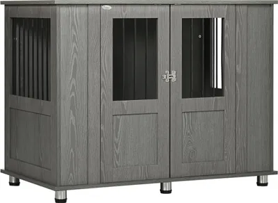 Produktbild von PawHut Hundekäfig Haustierkäfig Hundehütte mit Schloss, Magnettür, Fenster, Grau