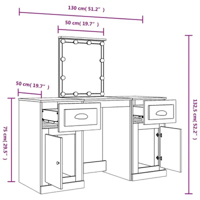 Productafbeelding van vidaXL Schminktafel met LED-verlichting, gerookt eikenhout, 130x50x132,5 cm