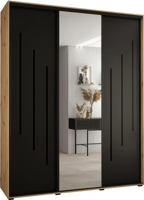 Produktbild von MEBLE KRYSPOL Cannes 9 Schrank mit 3 Schiebetüren - 205,2x190x60 cm - Artisan Schwarz Schwarz