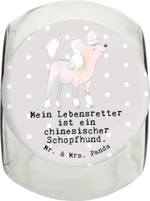 Produktbild von Mr. & Mrs. Panda Dose Chinesischer Schopfhund Lebensretter L 870ml - Grau Pastell - Geschenk, Chinese Crested Dog, Aufbewahrungsdose, Vorratsbehälter, Glasdose, Keksdose