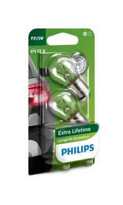 Productafbeelding van Philips LongLife EcoVision 12499LLECOB2: Langere levensduur, 5 Watt, 12 Volt, P21/5W, 2 stuks