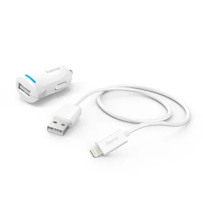 Immagine prodotto di Set di ricarica per auto Hama Lightning 2,4A ws (bianco)