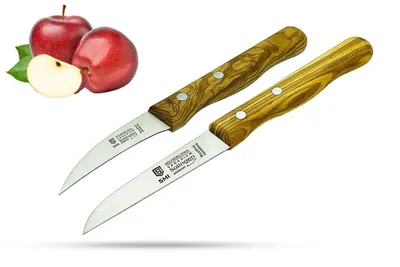 Produktbild von SMI Obstmesser Set - Solingen Schälmesser aus Olivenholz, Gebogen & Gerade, Gemüsemesser