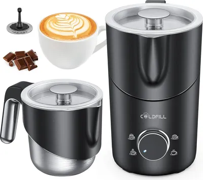 Produktbild von Elektrischer Milchaufschäumer - 6-in-1 Automat Milchschäumer und Milchwärmer - 600 ml Kanne - 550 W - Edelstahl - schwarz - für Kaffee, Cappuccino, Latte