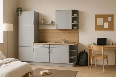 Obrázek produktu pro Kuchyňská linka GEBA "Chemnitz" 190 cm - s elektrickými spotřebiči - diamantově šedá - předmontovaná - včetně zadní stěny výklenku, zásobníku na příbory a odpadního systému