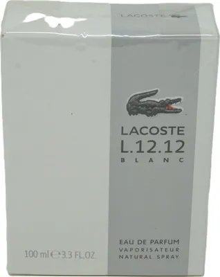 A product box for Lacoste L.12.12 Blanc Eau de Parfum.