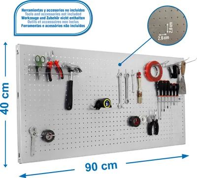 Produktbild von Perfuriertes Painel PANELCLICK 900x400 GALVA + 14 HAKEN + 3 ZUGANG