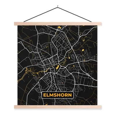 Produktbild von MuchoWow® Textilposter Elmshorn - Stadtplan - Gold - Karte - Deutschland 60x60 cm mit holzfarbenen Rahmen - Wanddekoration