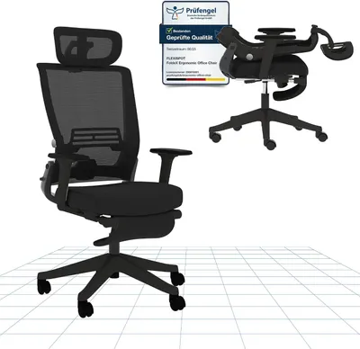 Obrázek produktu pro Kancelářská židle FLEXISPOT Foldex: Ergonomická kancelářská židle se sklopnou opěradlem, skládací kancelářská židle vhodná do malých prostor, s bederní opěrkou a sklopnými područkami