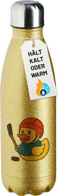 Produktbild von Huuraa Trinkflasche Quietscheente Eishockey Gummiente Hockey 500ml Gold Edelstahl Wasserflasche Trinkflasche Geschenkidee