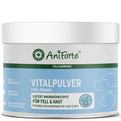 Produktbild von AniForte Fell & Haut Vitalpulver für Hunde & Katzen 250 g - Natur pur für gesund glänzendes Fell & vitale Haut, Fellpflege von innen, Fellharmonie
