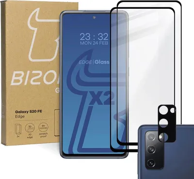 Produktbild von Bizon Glass Edge gehärtetes Glas - [2 PACK] + Linsenschutz Samsung Galaxy S20 FE schwarz
