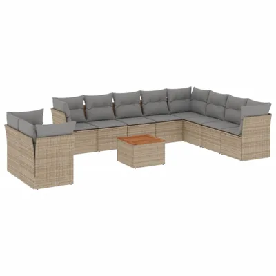 Produktbild von 11-tlg. Garten-Sofagarnitur mit Kissen Beige Poly Rattan