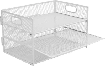 Zdjęcie produktu dla Relaxdays – organizer na dokumenty, metalowy, 3 przegródki, do biura i domowego biura, wys. x szer. x gł.: 20,5 x 32,5 x 23,5 cm, organizer na biurko, biały