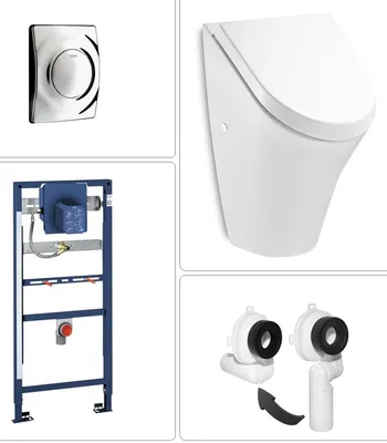 Produktbild von ROCA NEXO Urinal mit SoftClose Deckel & GROHE Vorwandgestell + Betätigungsplatte, chrom