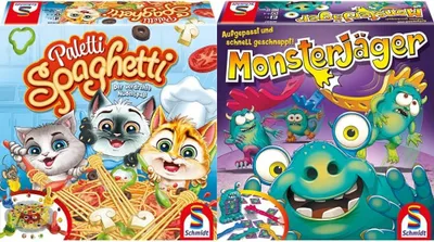 Produktbild von Schmidt Spiele Paletti Spaghetti & Monsterjäger – 2er Set Aktionsspiele – Familienspiele für 2–4 Spieler – Kinderspiele ab 5 Jahren – Geschicklichkeit & Reaktionsspiel