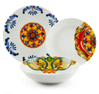 Bordenservice 18-teilig, Porzellan, Majolika-Stil, 6 Personen