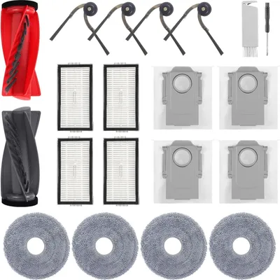 Produktbild von Zubehör Ersatz für Roborock Saros 10R, Saros 20, Qrevo CurvX, Qrevo Curv 2 Pro/2 ProX Saugroboter, 1 Hauptbürste, 4 Seitenbürsten, 4 HEPA Filter, 4 Wischtücher, 4 Staubbeutel