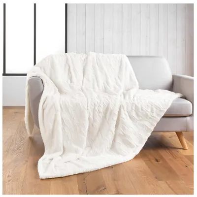 Image de Plaid doux a poil et sherpa 125 x 150 cm Foxy creme
