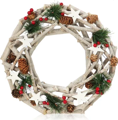 Produktbild von COM-FOUR® Tischkranz mit Sternen, Deko-Tischkranz aus Zweigen, natürlicher Türkranz zum selber Schmücken, DIY Naturkranz - Ø 36 cm