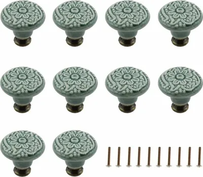 Produktbild von 10 Stück dekorative Keramik-Schubladenknöpfe (grün) für Schränke, Kommoden, Regale, Griffe, Möbel, dekoratives Ziehwerkzeug mit Befestigungsschrauben