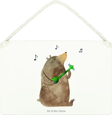 Produktbild von Mr. & Mrs. Panda Schild Bär Lied DIN A4 - Weiß - Geschenk, Herz, kleine aufmerksamkeit, Frau, Türschild, Teddy, Holzschild, holzbild, Valentinstag, Song, Deko
