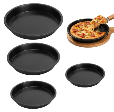 Pizzabackblech-Set 4er, 16–22 cm, Antihaft, Kohlenstoffstahl, schwarz