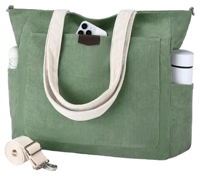 Immagine prodotto di Spaziosa borsa a tracolla in velluto a coste, ideale per le donne, con scomparto per laptop