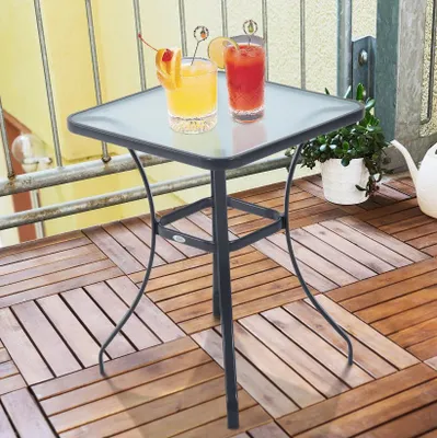 Zdjęcie produktu dla Stół ogrodowy kwadratowy – stół metalowy z blatem szklanym | Kolor: czarny | Wymiary: 68,5 x 68,5 x 84 cm