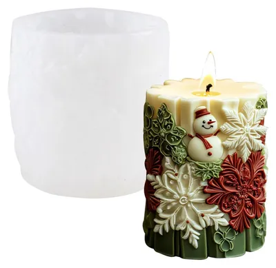 Produktbild von Silikonform zylindrisch Schneeflocke Weihnachtsbaum Kerzen Seife Harz Gießform 8,2 x 8,3 cm