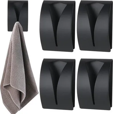 Produktbild von Selbstklebende Handtuchhalter - Set aus 4 Stücken, rostfreies Stahl, ohne Bohrer