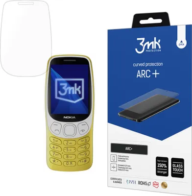 A yellow Nokia phone and a screen protector packaging are displayed.