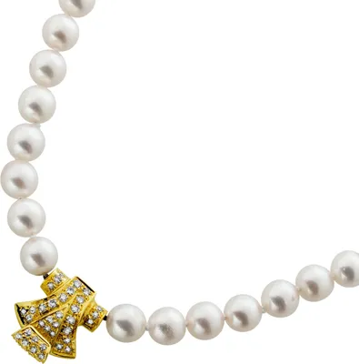 Produktbild von Perlenkette AAA 46cm Gold 585 14K Akoyaperlen Diamanten   46