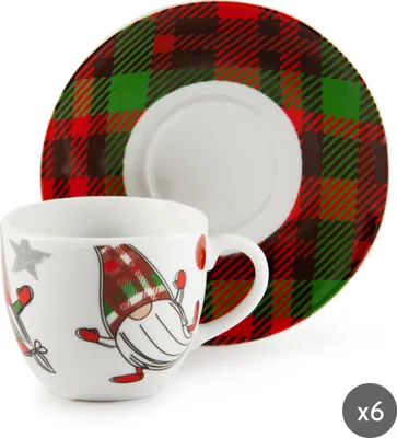 Zdjęcie produktu dla Excelsa Zestaw 6 filiżanek do espresso ze spodkami Tartan Gnome Porcelana 9 Cl Kolorowy
