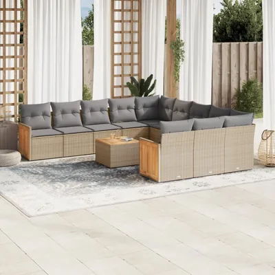 Produktbild von Design 12-tlg. Garten-Sofagarnitur mit Kissen Beige Poly Rattan, Gartenmöbel-Sets 2024 Neu