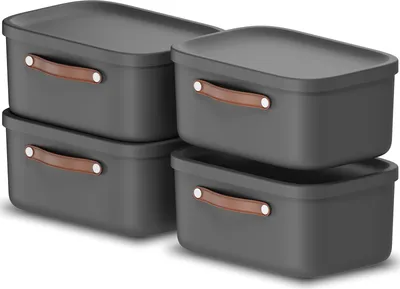 Produktbild von Rotho Aufbewahrungsbox 4er-Set 12L Maloja - Kunststoffbox 39,5 x 23,5 x 17,7 cm - Box mit Deckel - Stapelbox sicher verschließbar - Plastikbox