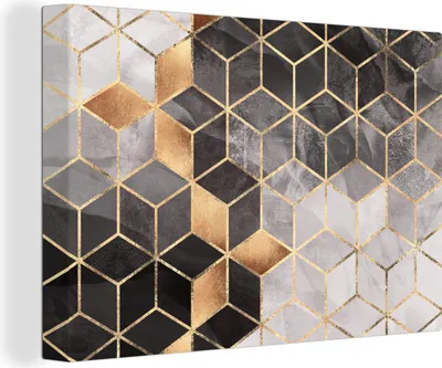 Produktbild von OneMillionCanvasses® - Leinwandbilder - 150x100 cm, Abstrakt - Würfel - Gold - Muster - Schwarz - Weiß, Wandbilder Kunstdruck Wanddekoration - Foto auf Leinwand - Gemälde auf