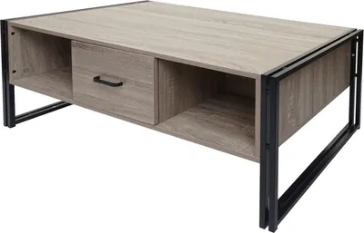 Image de Table basse HWC-A27b, Table d'appoint Table de salon, structure 3D, 45x110x60cm MVG-, métal ~ aspect chêne