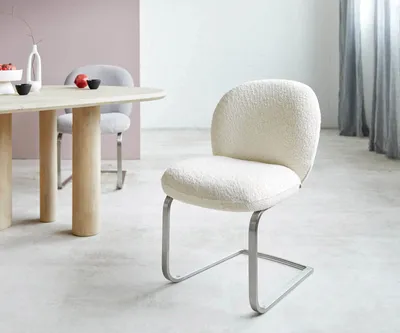 Produktbild von DELIFE Freischwinger Nube-Flex Bouclé Weiß Freischwinger flach Edelstahl Taschenfederkern